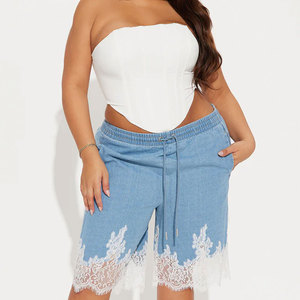 <b>Jean</b> Shorts for <b>Women</b> Trendy High Waisted Seamed Front Stretchy Denim Shorts with Cut Off Frayed Hem Casual Summer Style - Product Image 6