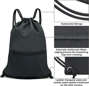 Custom Drawstring Backpack Bag Sports Gym Sack pack Water Resistant Polyester Cinch Bag With Zipper Pocket For Yoga Travel - Product Image 5
