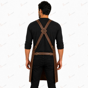 Tablier unisexe en cuir marron avec poches, fermeture à boutons-pression, impression en relief, manches courtes, pour restaurant et bar - Product Image 5