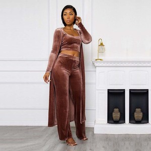 Women's Custom Heat Print Velour Tracksuit Short Length <b>Sweatshirt</b> and Straight Leg Jogger Three -Piece Casual Sweatsuit Set - Product Image 2