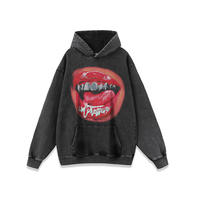 Sweat à capuche imperméable en molleton délavé et vieilli TITAN TREAD WEAR, coupe oversize, pour hommes et femmes, avec motif lèvres sexy, style rétro vintage, très tendance