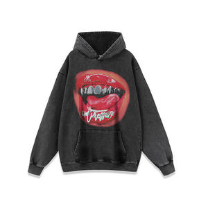 Sudadera con Capucha Impermeable de Forro Polar Lavado y Desgastado Oversize TITAN TREAD WEAR para Hombre y Mujer con Gráfico de Labios Retro Vintage Sexy - ¡Venta Caliente! - Product Image 3