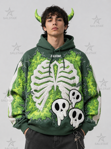 Sweat-shirt à capuche unisexe en polyester imprimé en 3D avec sublimation de squelette d'Halloween - Product Image 3
