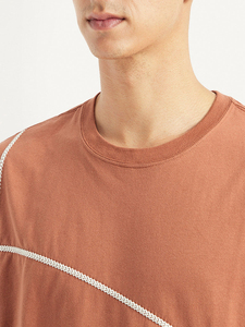 Camiseta de Algodón Oversize para Hombre, Manga Corta, Cuello Redondo, Estilo Casual, Ajuste Regular, Largo Regular, con Ribete de Contraste Tejido - Product Image 6