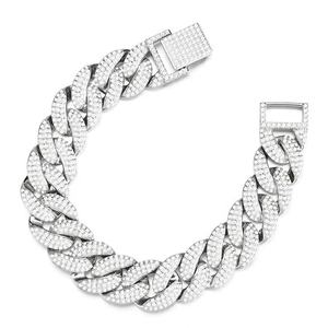 Trending S925 Sterling Silver Cuban Link Bracelet Fine Jewelry Bracelet White Gold ZIRCON Cuba Chain Bracelet for <b>Men</b> - Product Image 4