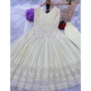 Vestido y pantalón de diseñador Chikankari con vestidos de noche Dupatta con aspecto de fiesta - Product Image 5