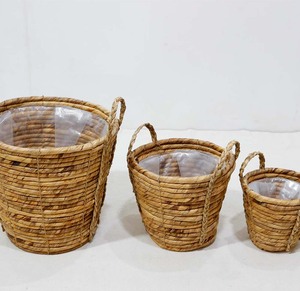 Juego de Cestas para Plantas de Jacinto de Agua Tejidas a Mano con Asas y Revestimiento de Plástico - Product Image 2