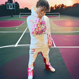 Chándales de invierno de alta calidad para hombre con logotipo personalizado para niños 3D para Puff Print Flare Stacked Pant Hoodie Sweatsuit conjuntos transpirables - Product Image 1