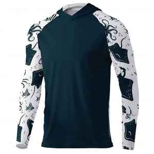 เสื้อเชิ้ตตกปลาแขนยาวมีฮู้ดสำหรับผู้ชาย ลายพิมพ์แนวทะเล ป้องกันรังสียูวี UPF 50 ผลิตจากโพลีเอสเตอร์ - Product Image 5