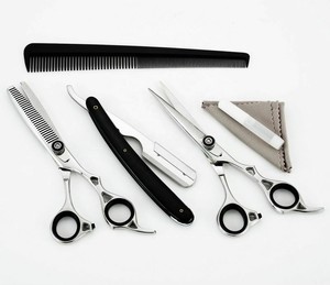 Professional <b>Hot</b> Selling Gold Plated Japan Stainless Steel Right-Handed Long Handle Hair Cutting Barber Scissors Set <b>Comb</b> Razor - Product Image 6