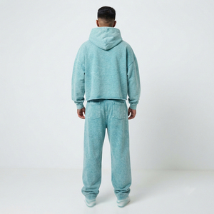 Men Acid Wash Oversize <b>Hoodie</b> Long Sleeve Pullover Lose Fit Drop Shoulder Drawstring Waist Wide Leg Pants <b>Hoodie</b> Tracksuit Men's - Product Image 2