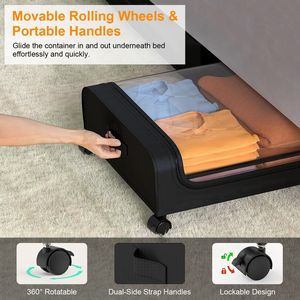 2 Confezioni di Contenitori per Organizzazione Sotto il Letto con Coperchio Trasparente e Chiusura a 360 Gradi, 42L/11Gal, Cassetti Scorrevoli per Organizzare Vestiti - Product Image 4
