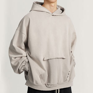 Men Boxy Oversized <b>Hoodie</b> Distressed Finish Kangaroo Pocket Cotton Blend Streetwear Casual Daily Comfort Wear - Product Image 4