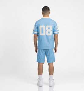 ชุดเสื้อกีฬาคอวีสีฟ้าอ่อนสำหรับผู้ชายพร้อมกางเกงขาสั้นพิมพ์ลายหมายเลข 08 โพลีเอสเตอร์ระบายอากาศได้ชุดวอร์มสำหรับฤดูร้อน - Product Image 2