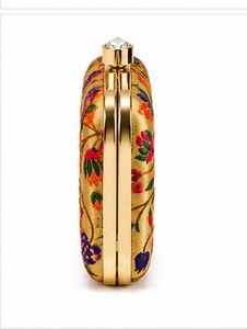 Elegant Gold Embroidered Floral Clutch With Crystal Closure Women's Silk Party Handbag - Product Image 4