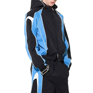 Color Block Nylon Tracksuit Custom Print Lightweight Zippers Unisex Windbreaker 2 Piece Shorts Set Casual Breathable - Product Image 2
