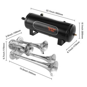 Kit de Klaxons de Train 4 Trompettes, Kit de Klaxons Pneumatiques 150 dB pour Camionnettes, Compresseur d'Air 12 V 160 psi, 2,6 Gallons/10 Litres, Avertissement de Circulation - Product Image 1