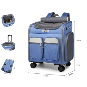 Sac à dos de transport pour animaux de compagnie avec roulettes, sac de voyage pour chats et petits chiens, design respirant multi-poches, idéal pour les sorties en plein air - Product Image 5