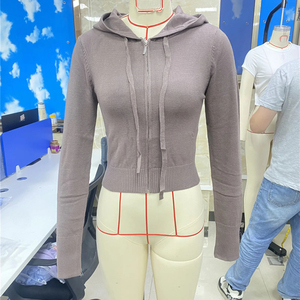 Pull à capuche pour femmes, manches longues, fermeture éclair, cardigan tricoté, couleur unie, veste d'automne, manteau, tricot pour usage quotidien - Product Image 5