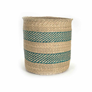 Handwoven Iringa <b>Basket</b> with Turquoise Stripe Accent <b>Woven</b> <b>Baskets</b> Product Category - Product Image 2