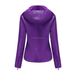 Veste à capuche en cuir violet pour femmes respirante coupe-vent confortable doublure Sherpa poches zippées longues hiver confort fini - Product Image 2