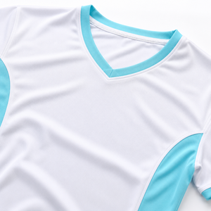 Maillot de football unisexe blanc et bleu à col rond 100% polyester à séchage rapide, manches courtes, évacuation de l'humidité, toutes saisons, personnalisable par sublimation - Product Image 5