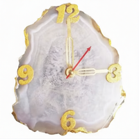Reloj Artesanal de Ágata Blanca en Forma de D con Base de Acero Inoxidable, Posavasos de Cristal Natural con Borde Dorado, Regalo Empresarial Feng Shui
