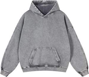 Acid Wash Hoodie Garment Dyed Cotton Fleece <b>Sweatshirt</b> Relaxed Hooded Top <b>Vintage</b> Faded Finish Kangaroo Pocket Casual Men's - Product Image 2