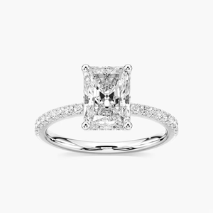 Bague de fiançailles pour femme en or blanc 14 carats avec diamant de laboratoire certifié IGI taille radiant 2 carats et halo caché minimaliste - Product Image 1