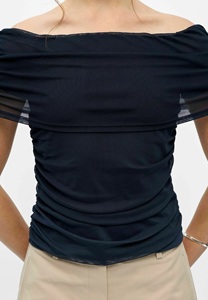 Haut court femme grande taille à épaules dénudées, manches chauve-souris, épaules tombantes, couleur unie, style streetwear d'été, personnalisable avec votre logo, forte demande, impact élevé - Product Image 5