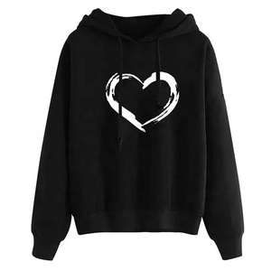 Customized Women's Hoodie With Black <b>Heart</b> Print Regular Sleeve Casual Woven <b>Sweatshirt</b> Winter Wear - Product Image 4
