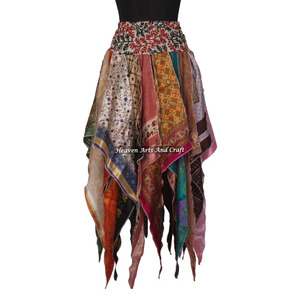 Falda estilo corte Diamante de lujo al por mayor pañuelo de chatarra de seda bohemio sobrefalda de baile falda tribal sostenible Hippie DS038 - Product Image 1
