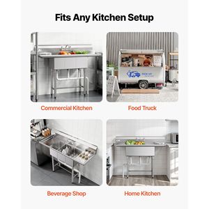 Lavello Commerciale in Acciaio Inox 304 Calibro 18 con 3 Scomparti 25x35x25 cm per Cucina Professionale - Product Image 6