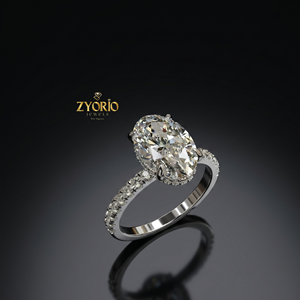 Anillo de Compromiso Solitario de Oro de 18K con Corte Ovalado, Anillo de Boda con Banda Pavé de Lujo, Joyería Nupcial Elegante - Product Image 5