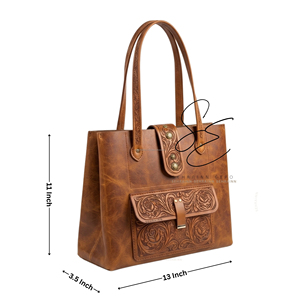 Sac fourre-tout vintage en cuir de vachette véritable SEHRAINN avec rabat à fermoir décoré, sac à main pour femme pour usage quotidien, sac à bandoulière pour le bureau - Product Image 3