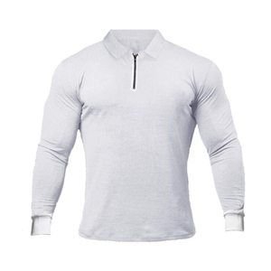 Polo en tricot à manches longues blanc pour homme avec fermeture éclair, design uni décontracté - Product Image 4