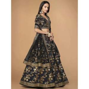 Magnetic <b>Black</b> <b>Sequin</b> Work Silk Reception Lehenga Choli for Women - Product Image 6