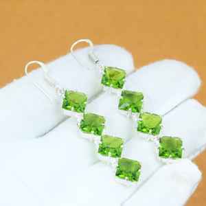 Peridot Gemstone Earrings Handmade 925 Sterling Silver Bohemian Jewelry Natural <b>Stone</b> Dangle Women Wholesale - Product Image 5