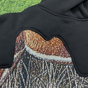 Sweat-shirt à capuche noir pour homme, imprimé pailleté motif montagne, décontracté, pour l'hiver, coupe ample, en polaire tricotée, polyester, service OEM - Product Image 3