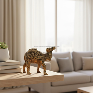 AG Elements - Juego de Adornos Decorativos para Mesa, Diseño Art Deco, Par de Camellos de Aluminio Hechos a Mano con Acabado en Latón Antiguo, 14x12x5 cm - Product Image 3