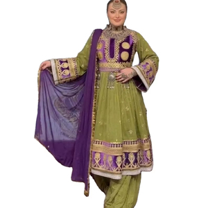 New Afghan Vintage Dresses Top Selling Georgette Chiffon Afghani Frock in Custom Colors with Lace Decoration For Wedding Party - Product Image 1