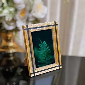 Handmade Mango Wood Photo Frame Set: Rustic Black Resin Inlay – Rustic Ridged Pattern Photo Frame <b>Table</b> top <b>Wall</b> <b>Mount</b> For Home - Product Image 5