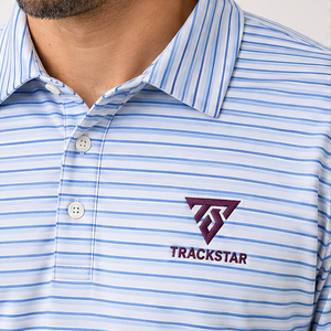 Trackstar Men's <b>Blue</b> White Striped <b>Polo</b> <b>Shirt</b> Short Sleeve Button Collar Casual Golf <b>Shirt</b> Custom Logo - Product Image 5