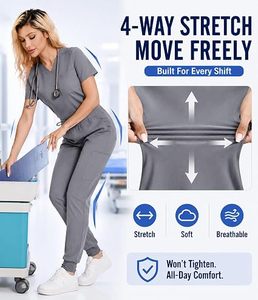 Pantalon de travail gris pour femmes, extensible dans 4 directions, doux et respirant, uniforme d'hôpital pour les professionnels de la santé - Product Image 1