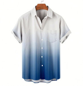 Wholesale Causal Loose Short Sleeve <b>Linen</b> <b>Shirts</b> Striped Button Down Beach <b>Shirts</b> for Men - Product Image 4