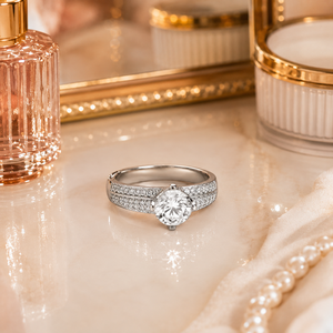 Real Round Cut Diamond Matching <b>Ring</b> <b>Set</b> in 14K White Gold for Women | Bridal Engagement Wedding Band Anniversary Elegant Gift - Product Image 3
