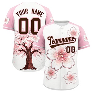 เสื้อเบสบอลลายดอกซากุระแบบสั่งทำพิเศษ พิมพ์ลายเต็มตัว ผ้าโพลีเอสเตอร์ระบายอากาศได้ดี สำหรับผู้ใหญ่ทุกเพศ เสื้อทีมฤดูใบไม้ผลิ แขนสั้น ติดกระดุม - Product Image 1