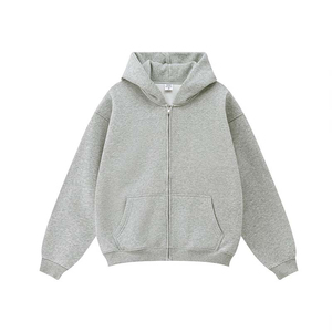 Sweat à capuche zippé noir pour homme, coupe oversize, en molleton de coton, décontracté, pour l'automne, couleur unie, coupe classique - Product Image 2