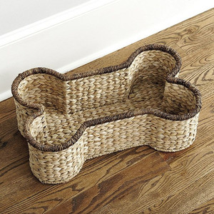 Dog Bone Shaped Water Hyacinth <b>Storage</b> <b>Basket</b> Natural Eco-Friendly Rustic Style Pet <b>Toy</b> Organizer for Dogs - Product Image 1