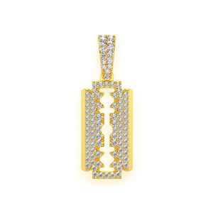 Trendy 10K <b>Solid</b> <b>Gold</b> Unique Iced Small Double Edge Razor Blade <b>Pendant</b> Custom Fine Jewelry with Natural Diamond <b>Pendants</b> Charms - Product Image 1